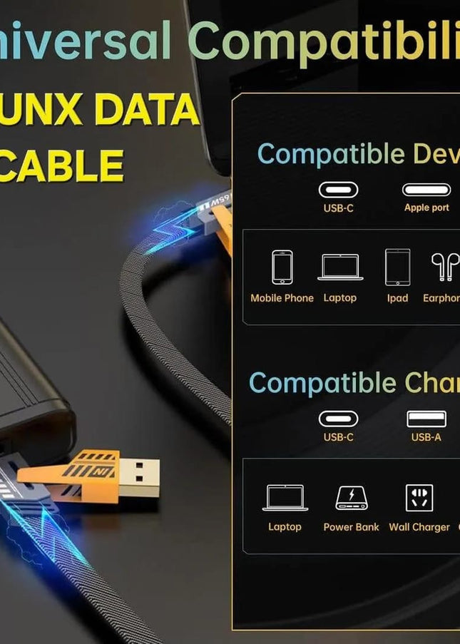 4 In 1 Black Copper Core Charging Cable - 1 Pcs