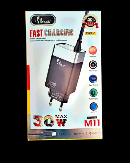 MY-Life M11 30W Fast Charger with Type-C Cable | Super Fast Charging Adapter