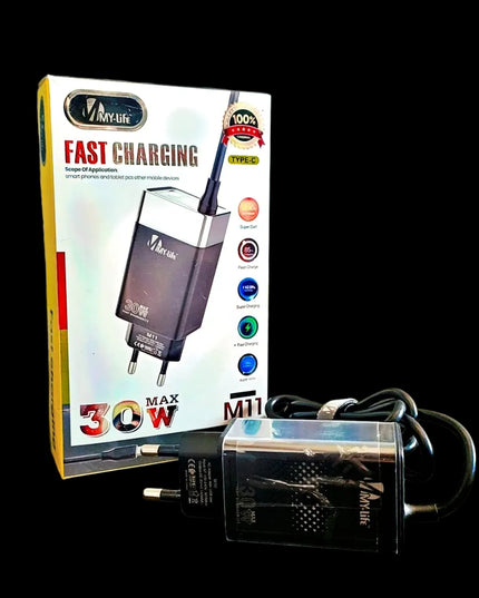 MY-Life M11 30W Fast Charger with Type-C Cable | Super Fast Charging Adapter