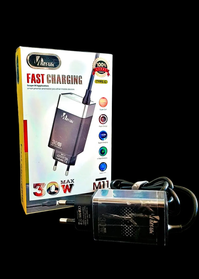 MY-Life M11 30W Fast Charger with Type-C Cable | Super Fast Charging Adapter