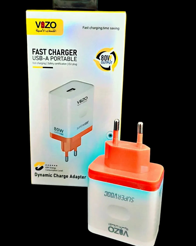 VOZO 80W Fast Charger USB-A Portable | Super Fast Charging Adapter (EU Plug)