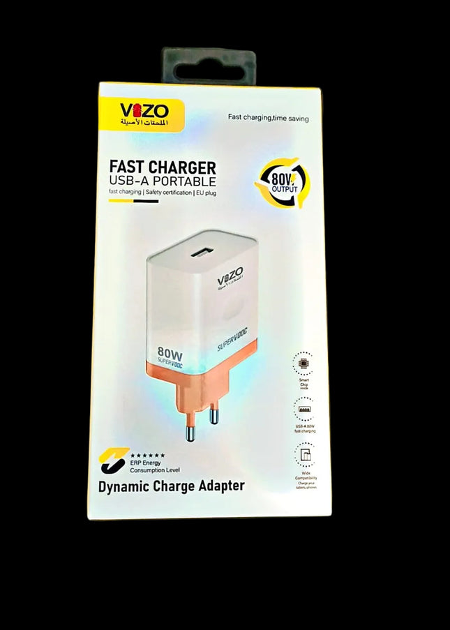 VOZO 80W Fast Charger USB-A Portable | Super Fast Charging Adapter (EU Plug)